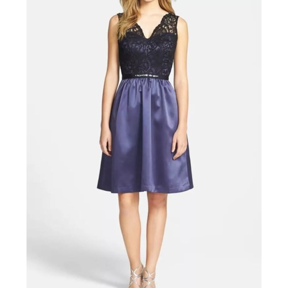 NWT After Six Amethyst Purple Lace Cocktail Party Bridesmaid V-Neck Dress 8